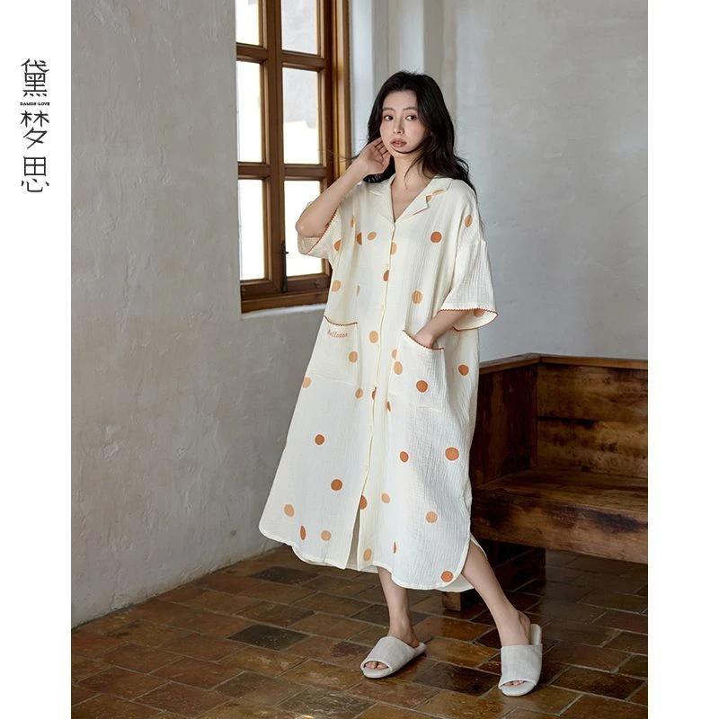 黛梦思2025新款女士睡衣夏季纯棉短袖家居服甜美女生开衫薄款睡衣