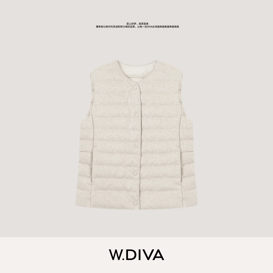 W.Diva【层理马甲】保暖绵羊毛简约圆领短款90鹅绒羽绒服54C242704