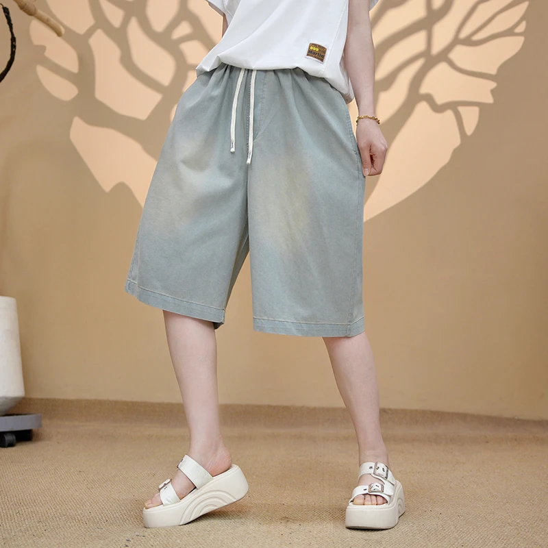 薄款口袋性感风微弹力牛仔裤夏季短裤大码潮流2477