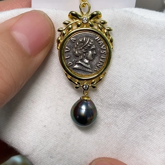 海水珍珠颈饰银S925镶嵌9-10