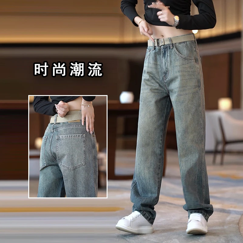 美式渐变复古牛仔裤男士潮牌时尚韩版直筒裤水洗做旧休闲裤子男款