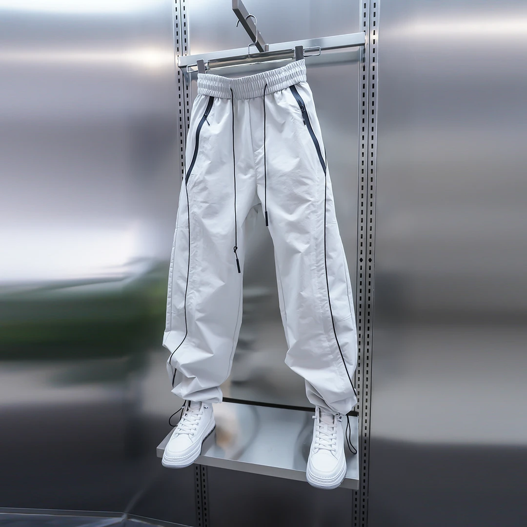 2025春秋薄款男士速干休闲裤松紧腰宽松阔腿裤百搭潮流抽绳收脚