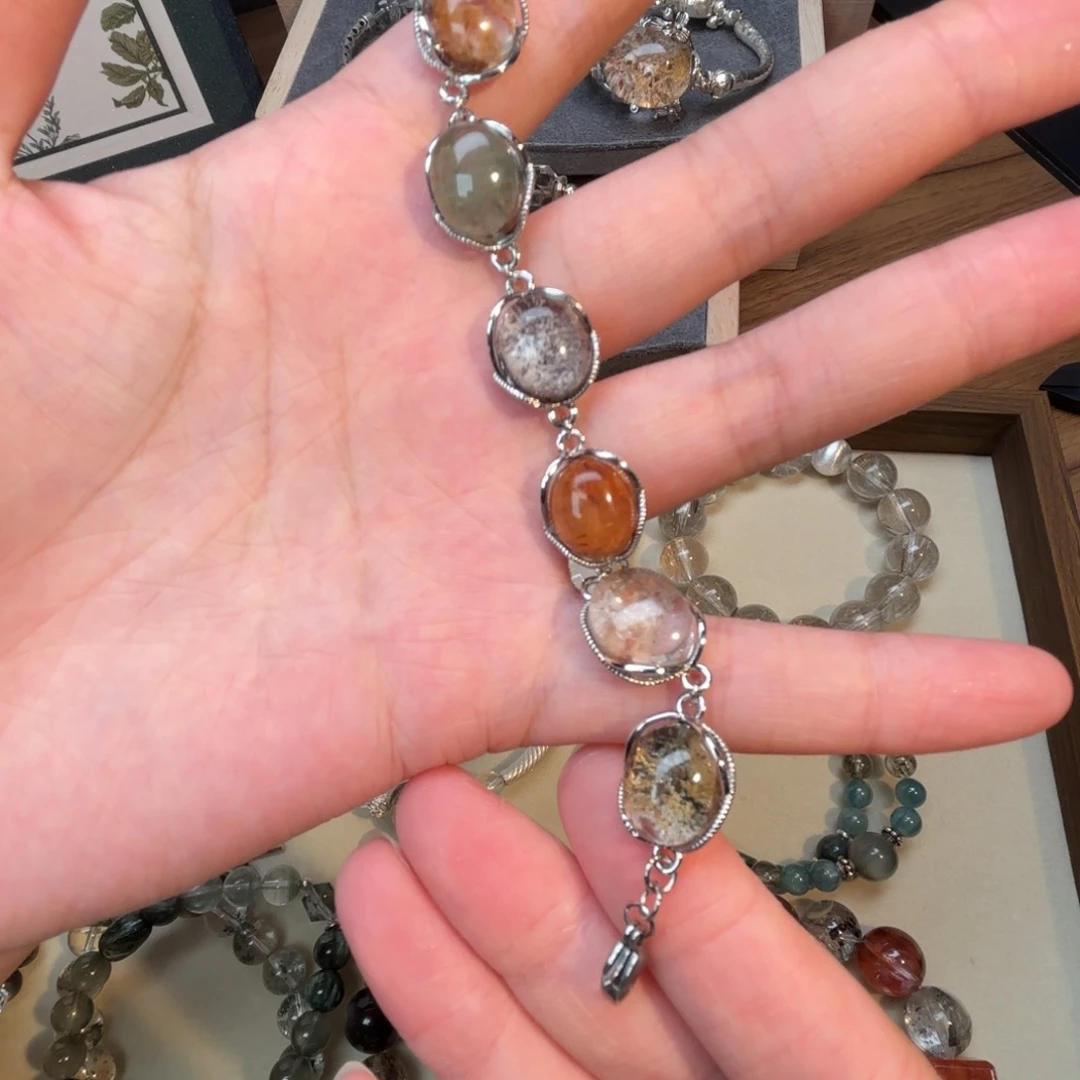 水晶合金手链天然水晶四季幽灵蛋面手链