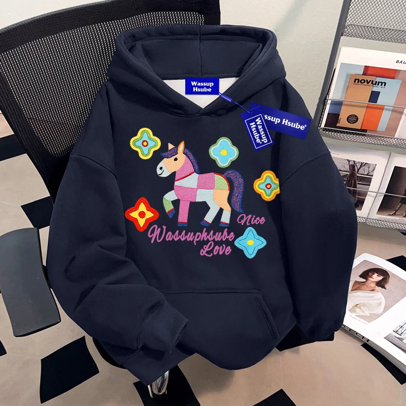 WASSUP HSUBE潮流百搭ins男女情侣连帽卫衣秋冬新款美式休闲外套