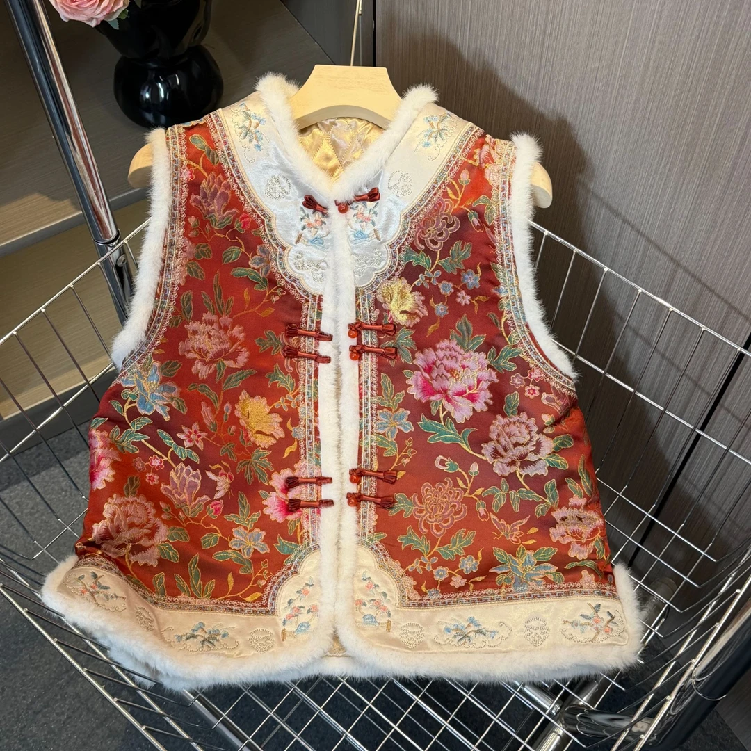 【月照香浓】2025年冬季加棉加厚国风刺绣时尚减龄女士新中式马甲