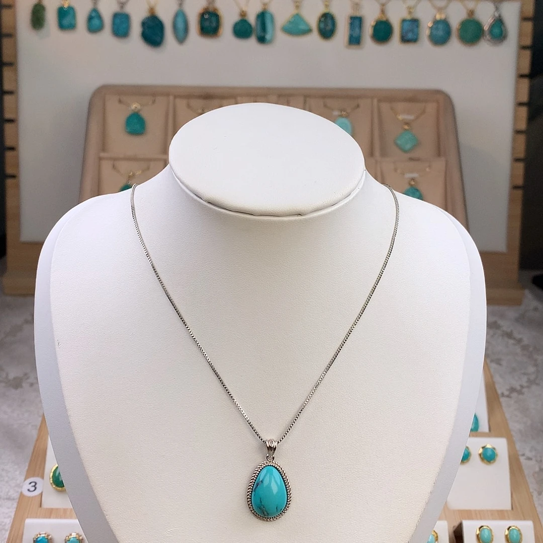 绿松石银S925镶嵌吊坠(不含链)