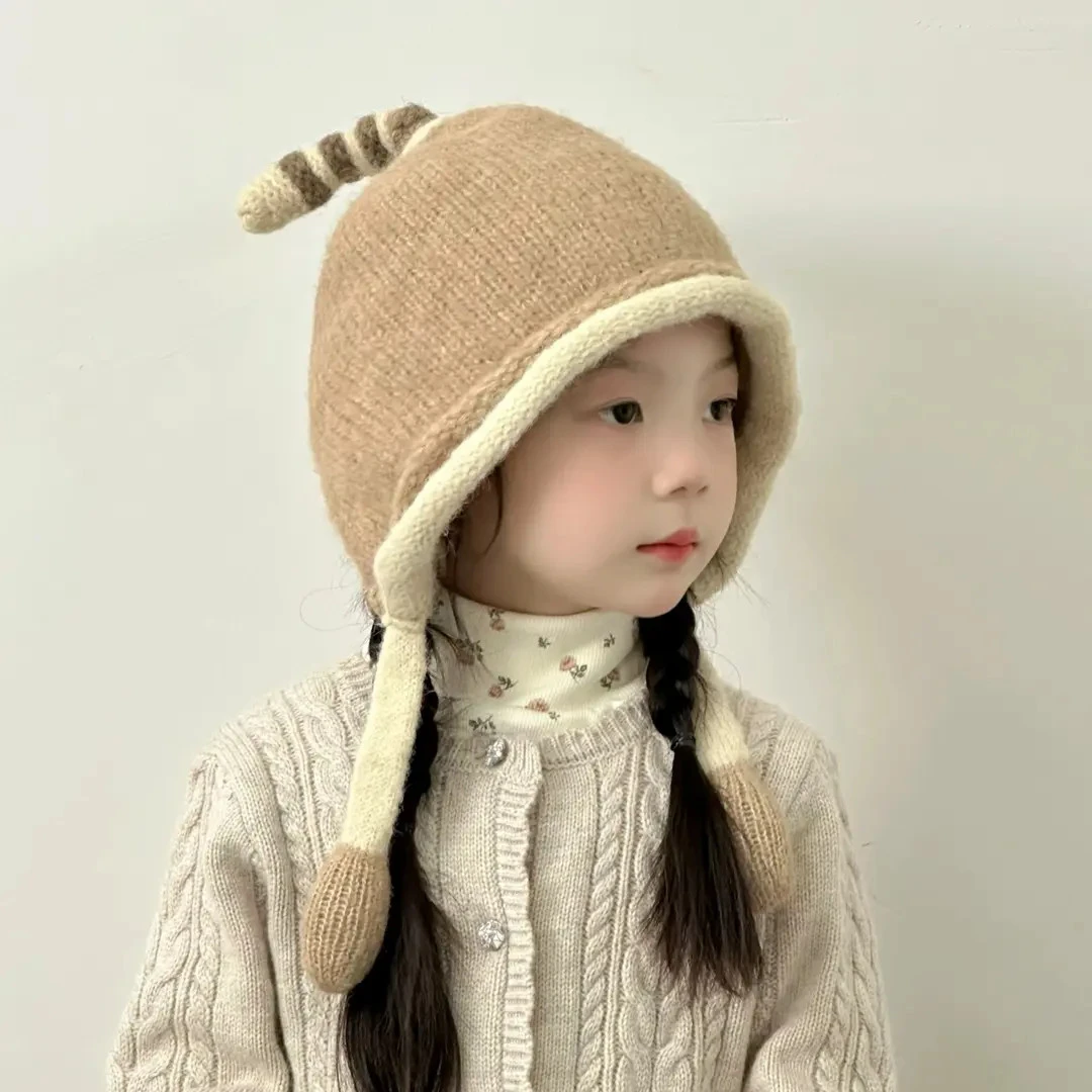 儿童帽子秋冬新款可爱企鹅女童毛线帽男童加绒保暖宝宝套头护耳帽