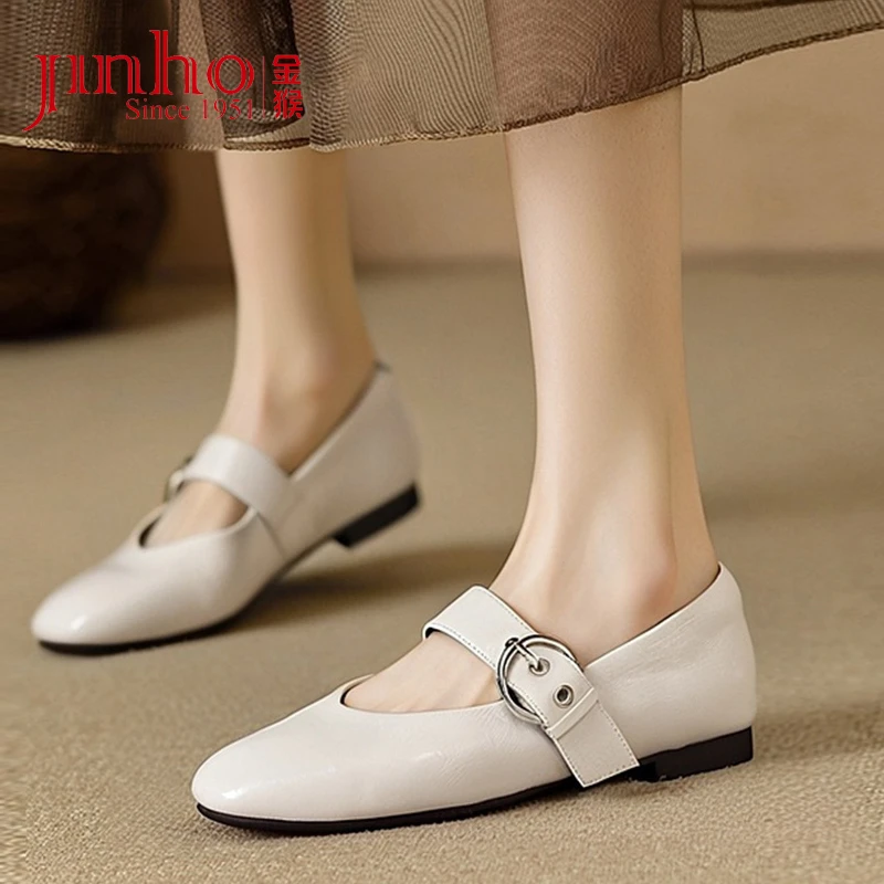 Jinho/金猴百搭真皮羊皮小众女鞋法式赫本风鞋软平底单鞋Q59177A