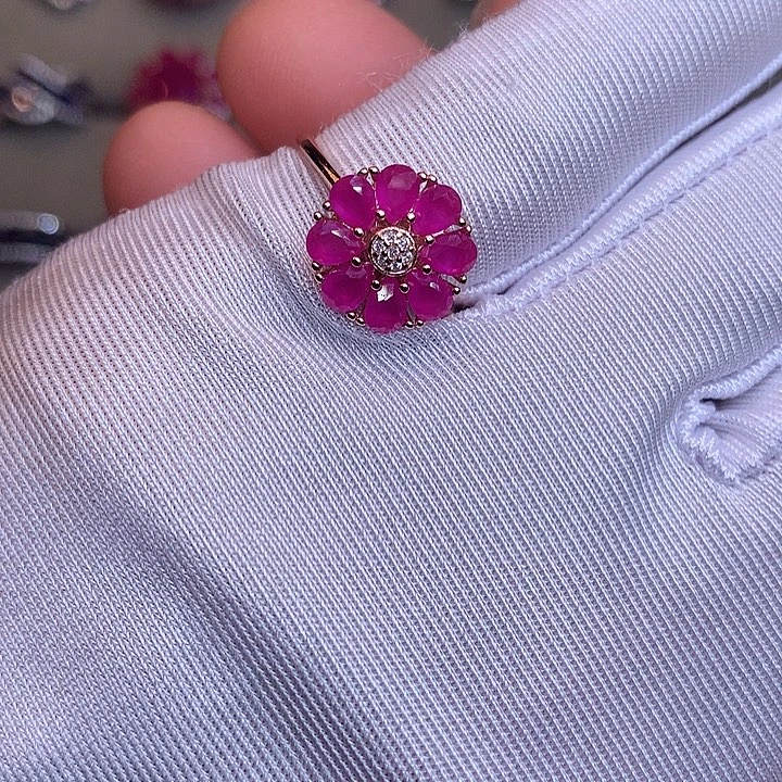 戒指红宝石银S925镶嵌