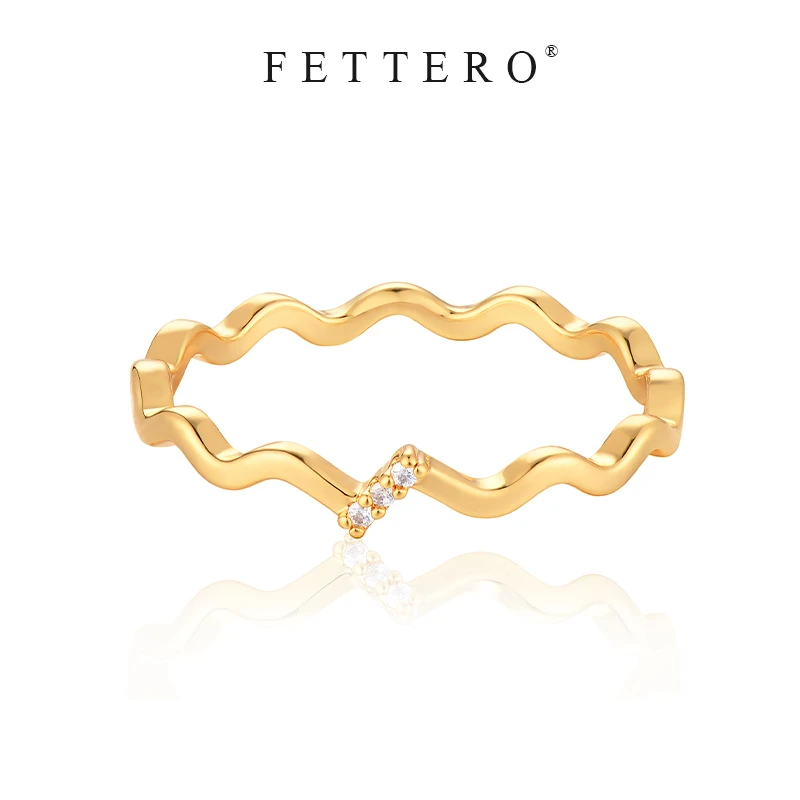 铜合金戒指 金色波浪斜杠戒指