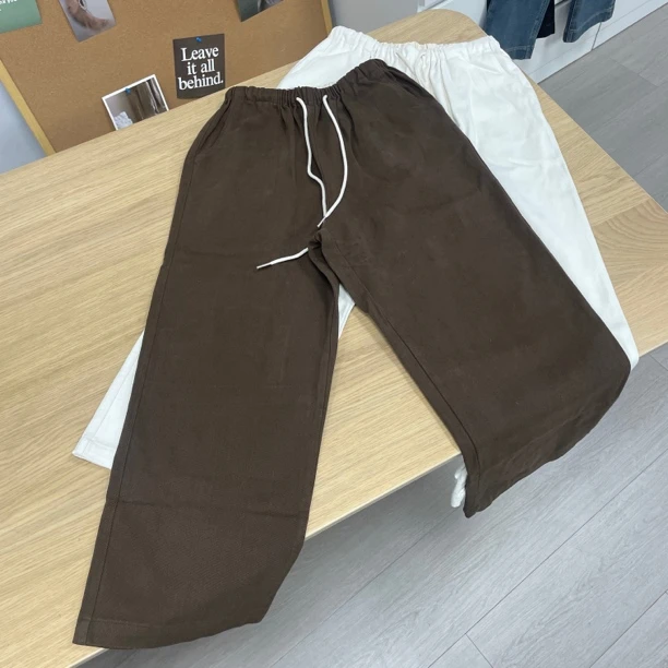 3065春季新款松紧腰抽绳系带阔腿休闲裤女百搭显瘦抽绳阔腿裤女装