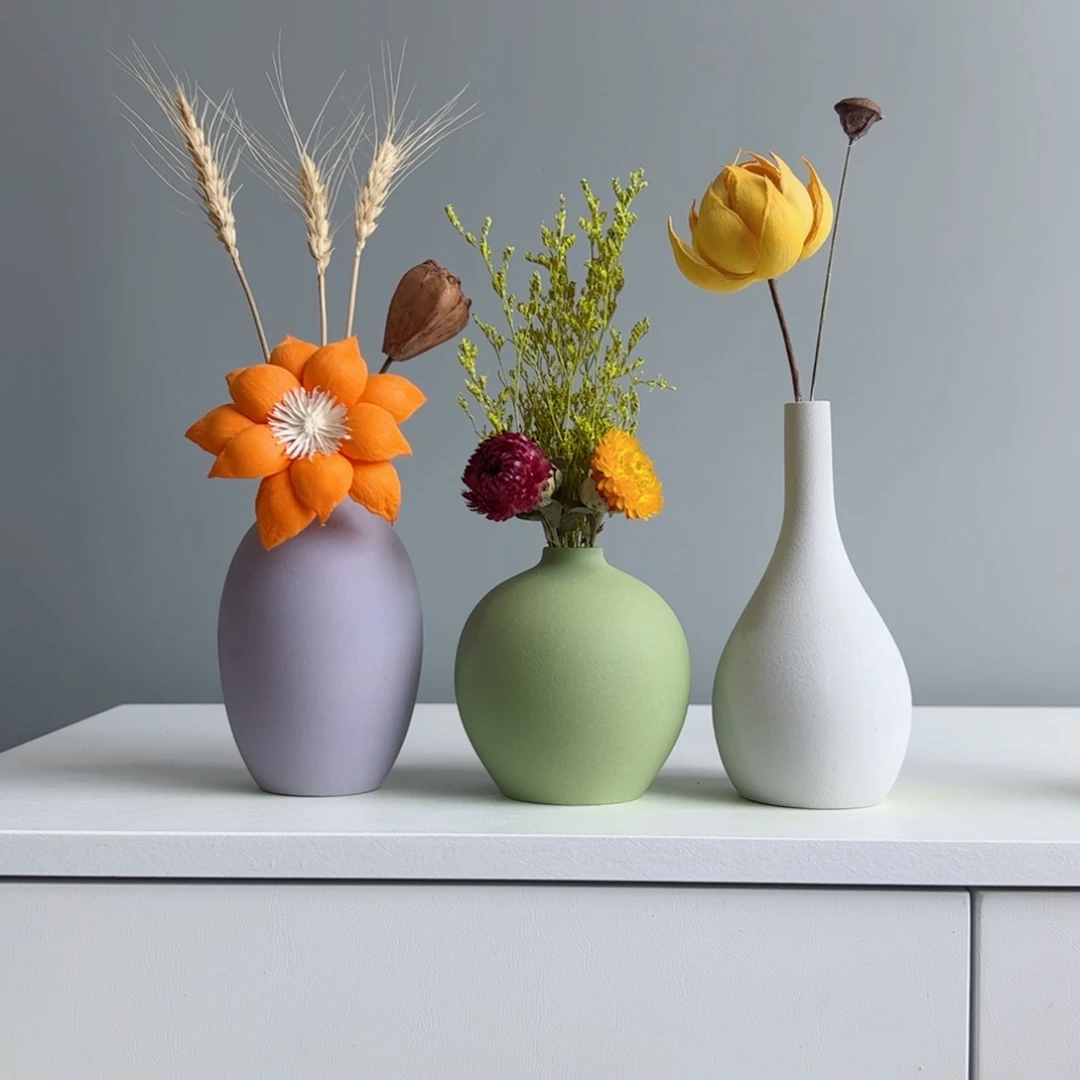 摆件陶瓷小花瓶摆件含花总高约20-30cm