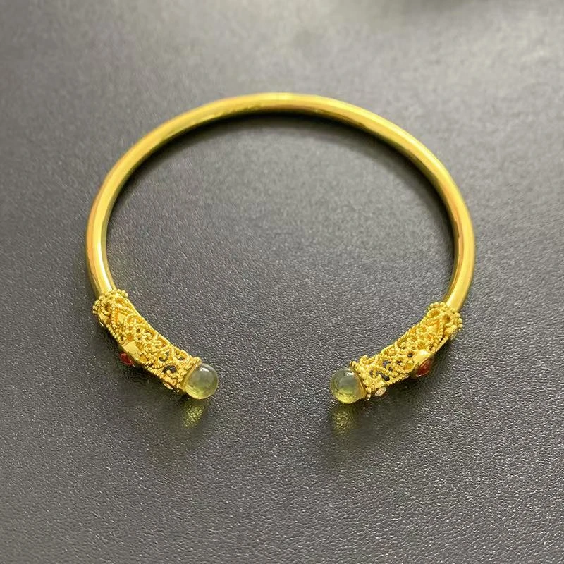 （七七甄选）时尚轻奢蓝珀开口手镯合金镶嵌Q103