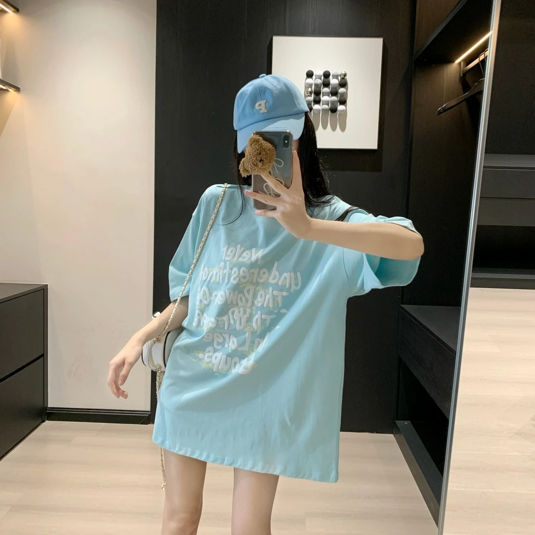 100%纯棉美式复古字母印花短袖夏季T恤百搭学生显瘦宽松休闲上衣