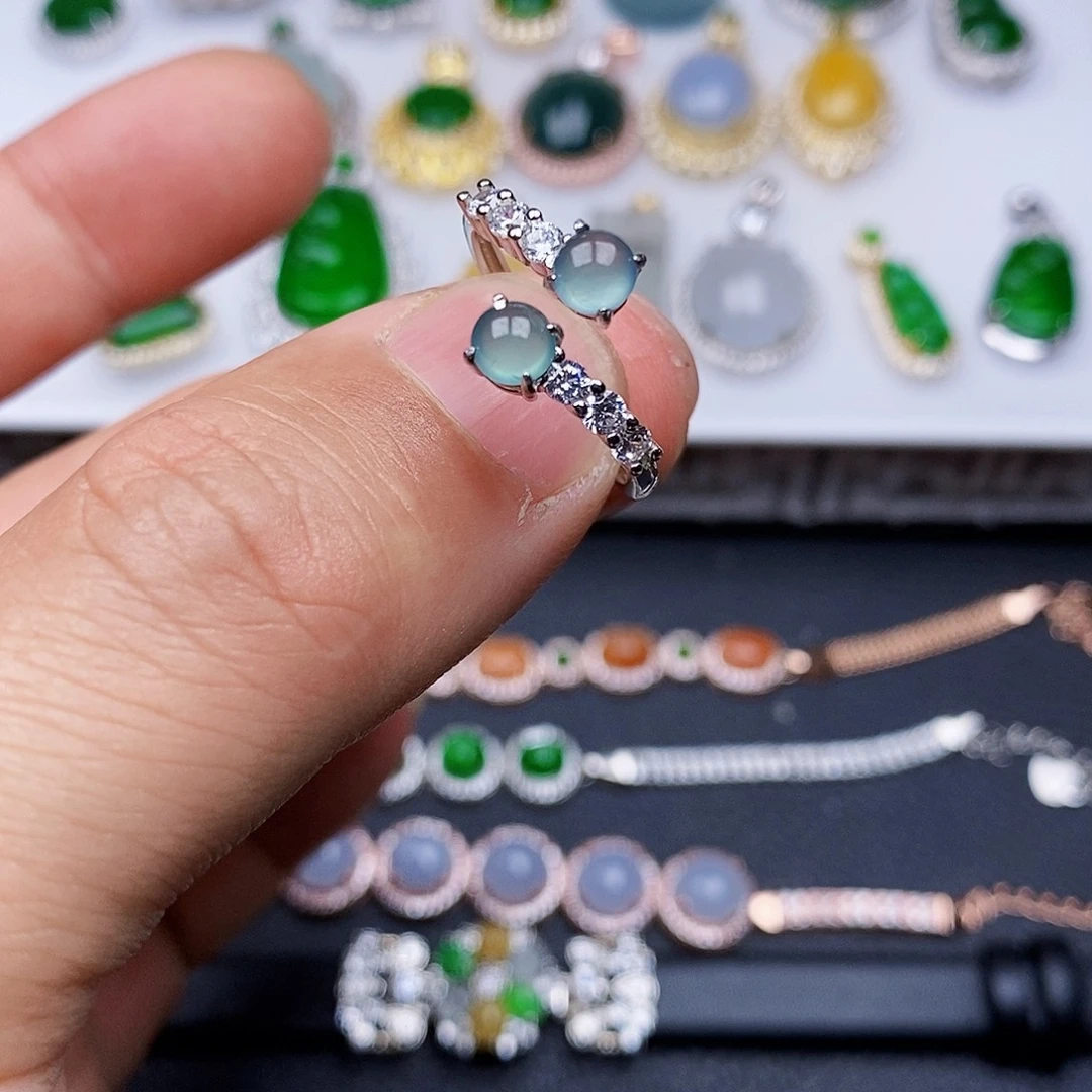 翡翠戒指银S925镶嵌戒指