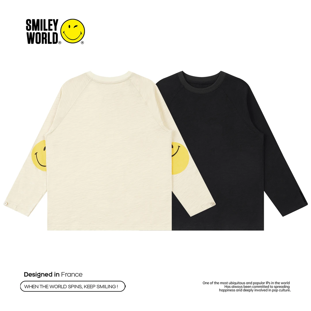 smiley【笑脸圆领长袖】 CXDL52292秋冬新款潮牌休闲百搭宽松T恤