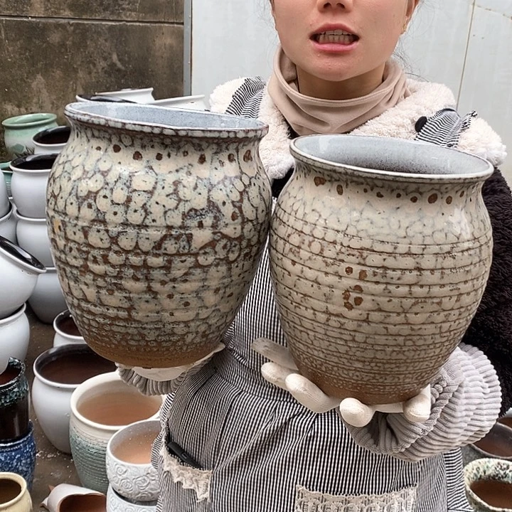 紫砂花盆小烧裂瑕疵口17高21