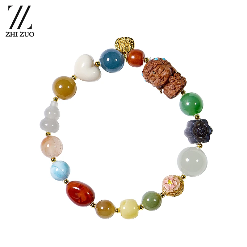 ZHIZUO至作南红手串老山檀绿度母和田玉蜜蜡多宝手链高档节日礼物