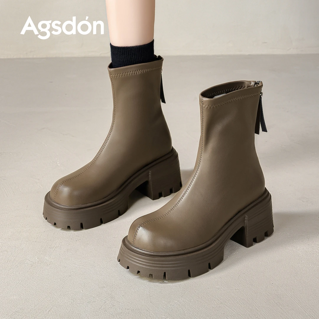 奥古狮登厚底马丁靴女款2025新款秋季百搭增高中筒英伦风短靴H