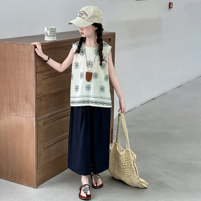 大女童装夏装6-12岁潮牌高级感无袖背心套装2025新款儿童夏季服饰