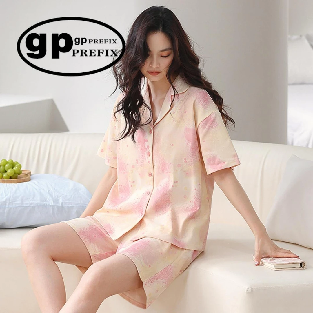 日系小众GP凉感睡衣女夏季莫代尔短袖短裤薄款宽松大码家居服套装