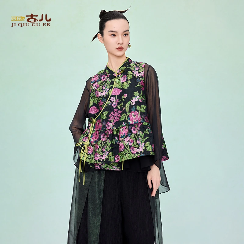 吉丘古儿花仙子马甲复古民族风提花女士时尚百搭宽松马夹G251Y019