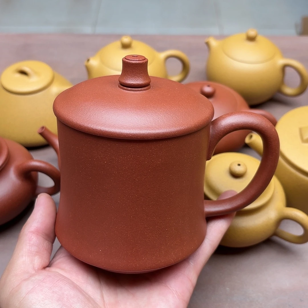 紫砂茶壶半手工红降坡盖被容量约500毫升