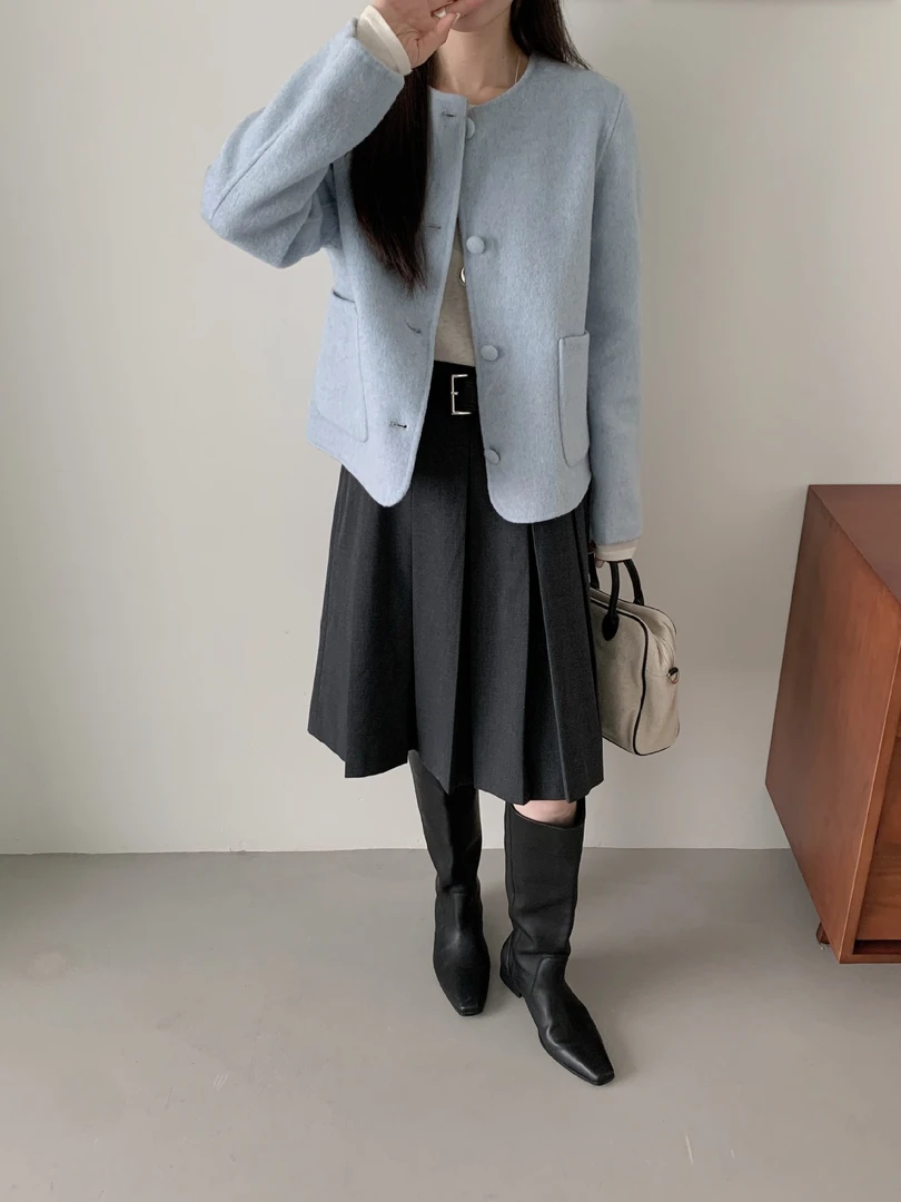 圆领气质双面穿短外套高端重工双面羊毛小香风大衣小个子2025新款