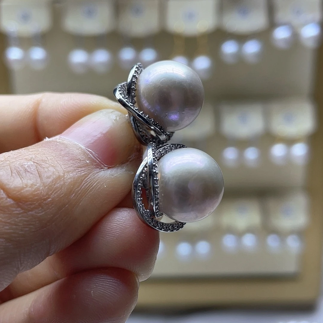 银S925镶嵌淡水珍珠耳饰