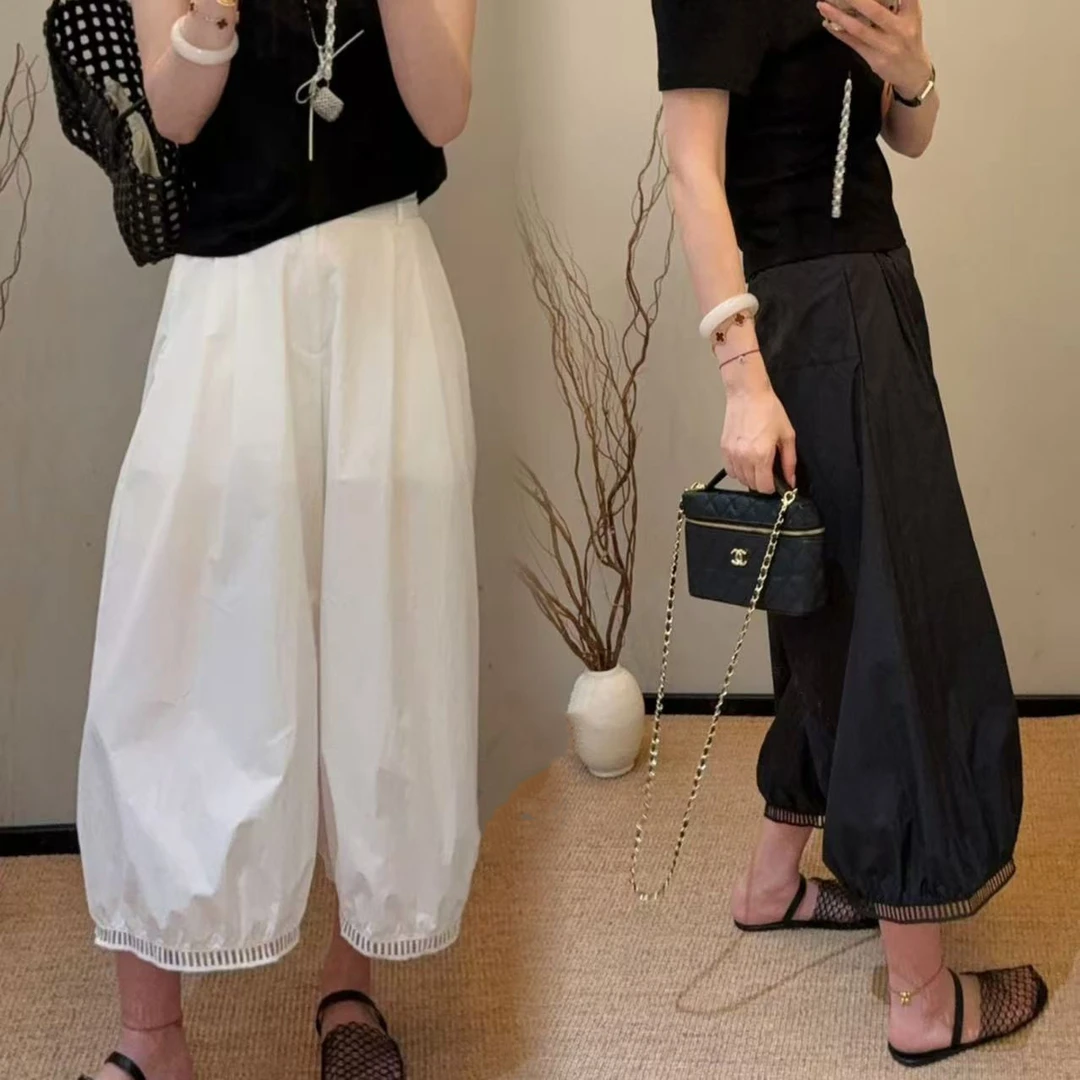韩系设计感镂空灯笼裤女薄款夏季新款宽松显瘦百搭九分阔腿气球裤