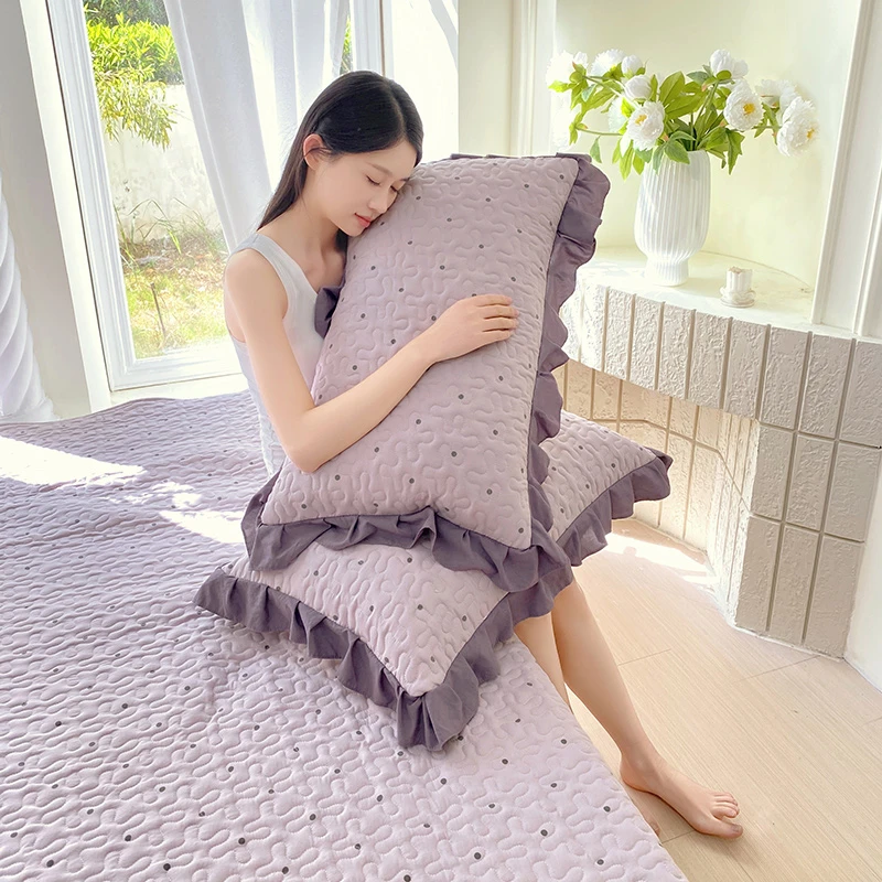法式赫本风花边枕套一对装夹棉女生枕头套48*74cm枕芯内胆套家用