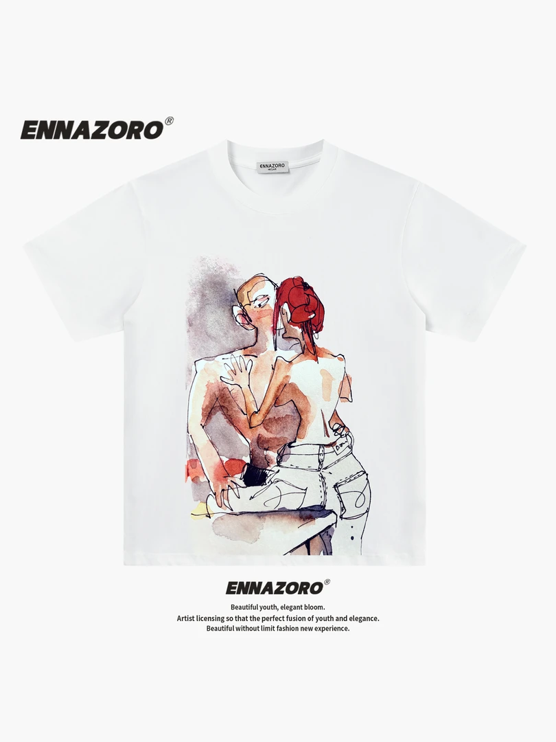 ENNAZORO轻吻 25SS新款纯棉T恤女美式潮牌上衣情侣装男