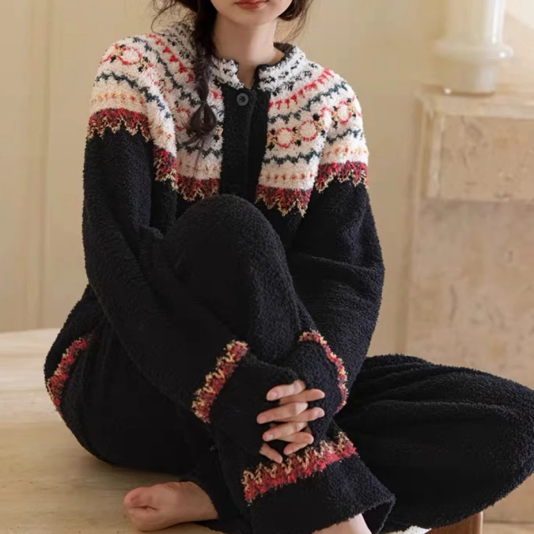 半边绒睡衣女春秋冬季2025新款高级感珊瑚绒冬天可外穿家居服套装