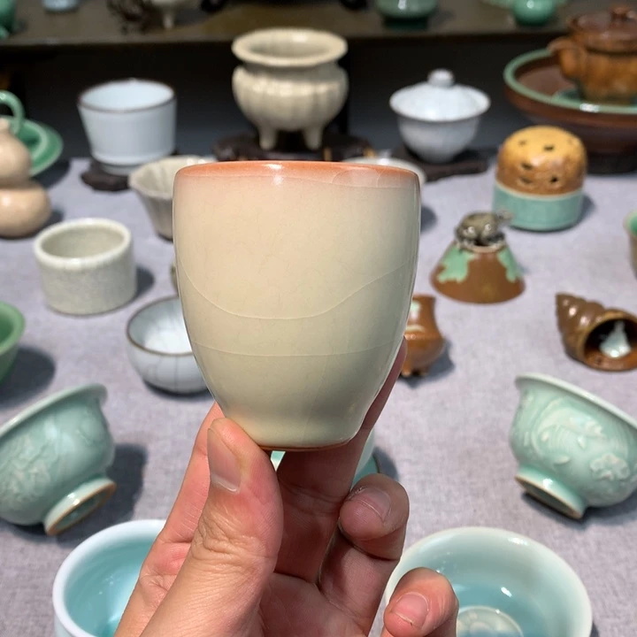 龙泉青瓷哥窑猪油冻闻香杯