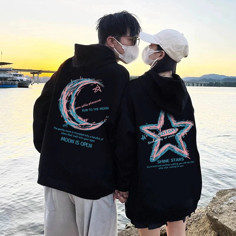 高级感情侣装秋冬季连帽加绒卫衣2025新款一男一女休闲百搭上衣服