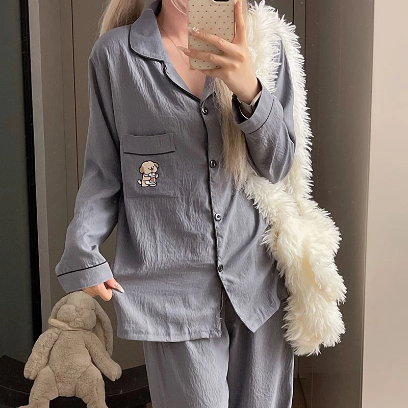 【灰色奶茶狗】云朵棉睡衣女款春秋季长袖长裤套装日系卡通家居服