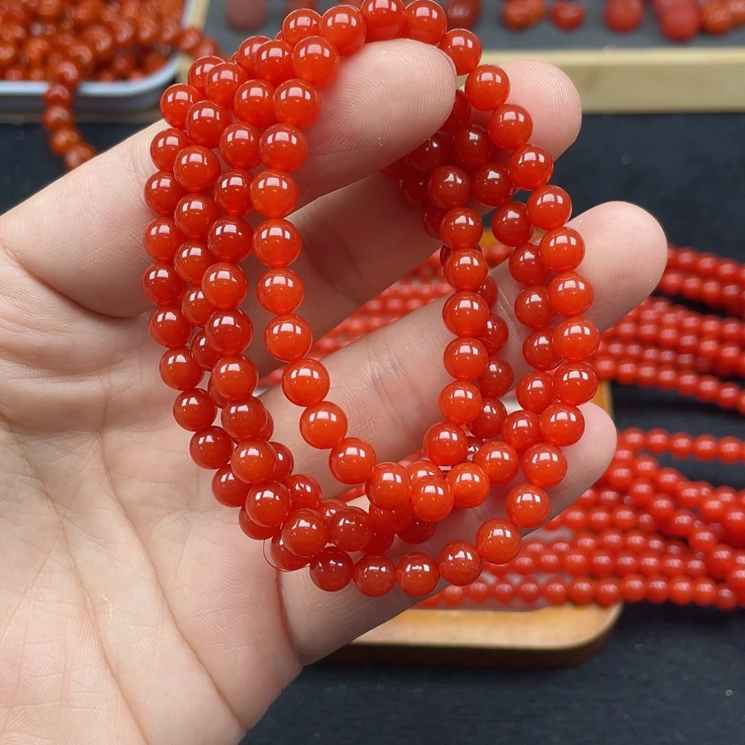 未镶嵌8号保山锦红亮光卡6长链南红玛瑙