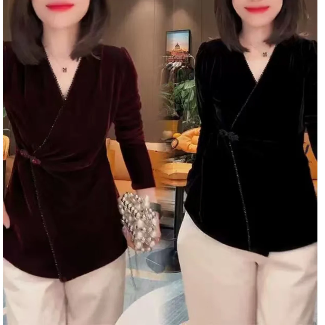 2036-2024年冬季新款时尚气质国风显瘦百搭金丝绒小衫