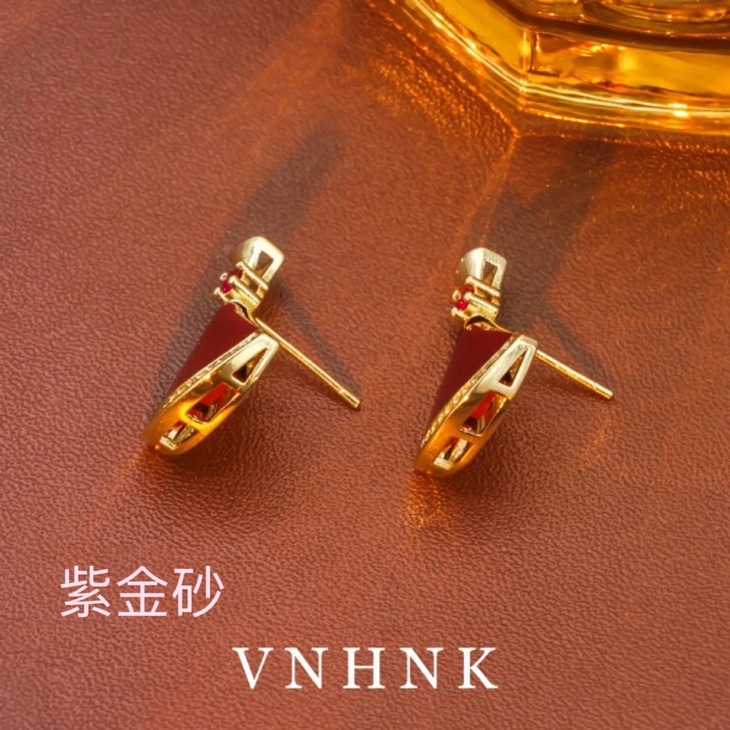 含辰砂工艺品美可儿 N234 红色简约时尚紫金砂耳环预售