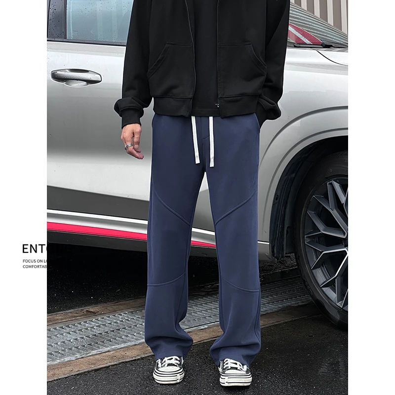 Entong美式小众设计感黑色卫裤男生裤子潮牌宽松直筒百搭休闲长裤