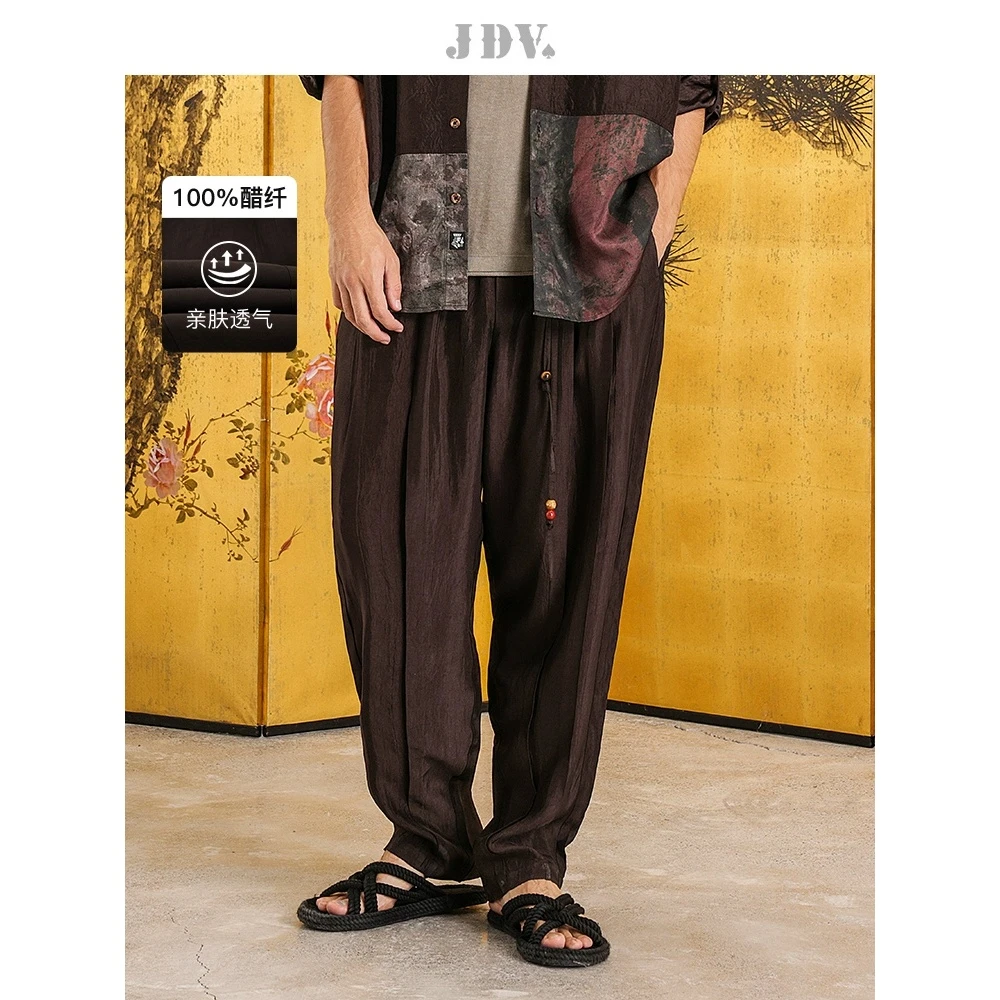 J.D.V男装2025商场同款春夏新款男士棕色醋纤宽松休闲裤子SPL56P1