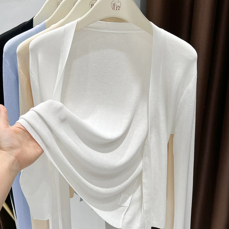 设计感白色系带开衫外套女夏季薄款长袖上衣配裙子软糯针织衫爆款