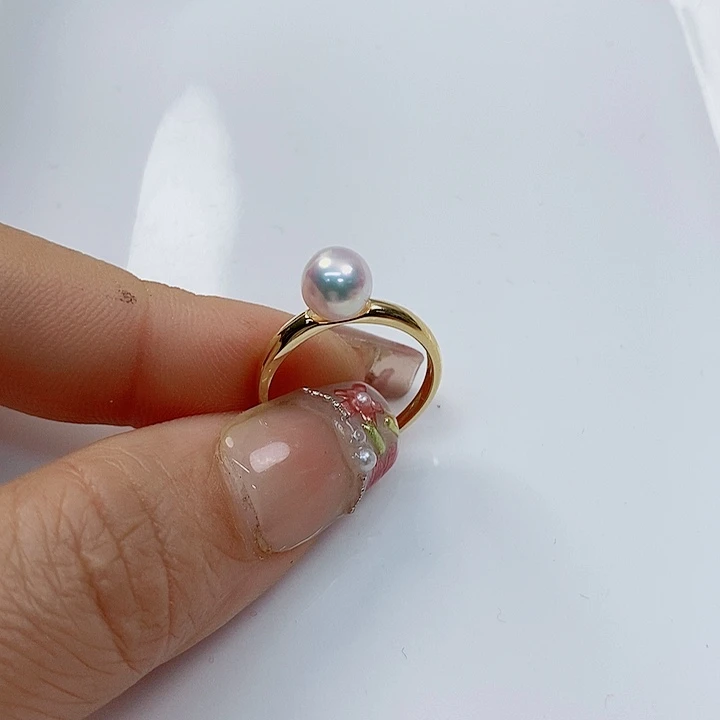 海水珍珠戒指银S925镶嵌6-7