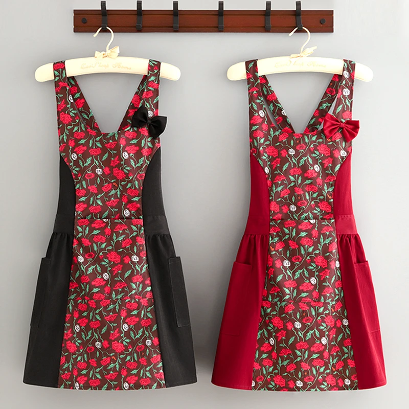 韩版收腰防泼水围裙家用厨房防污做饭围腰洋气餐饮花店工作服女士