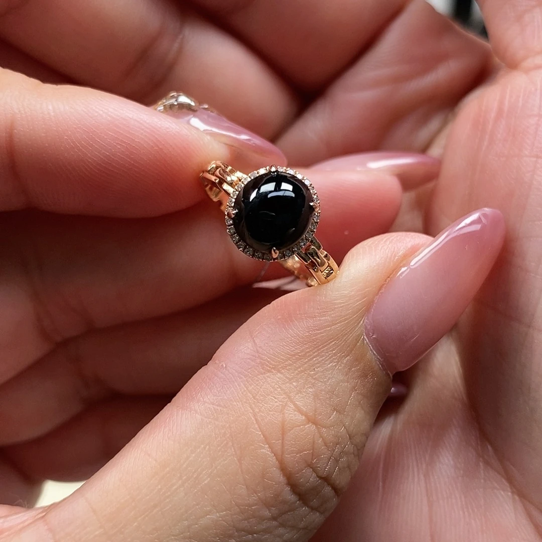 翡翠戒指18K金镶嵌龙****司墨翠