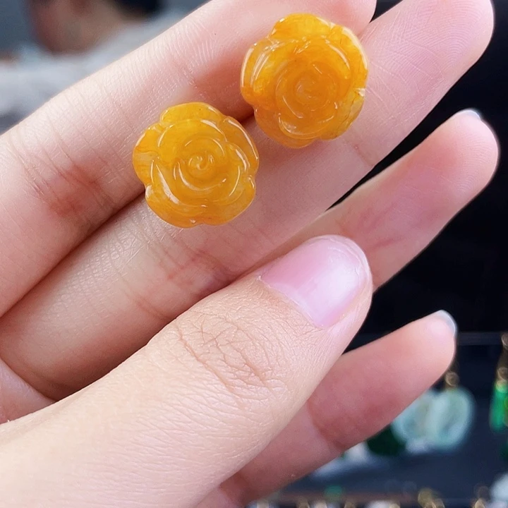 翡翠耳饰银S925镶嵌饰品