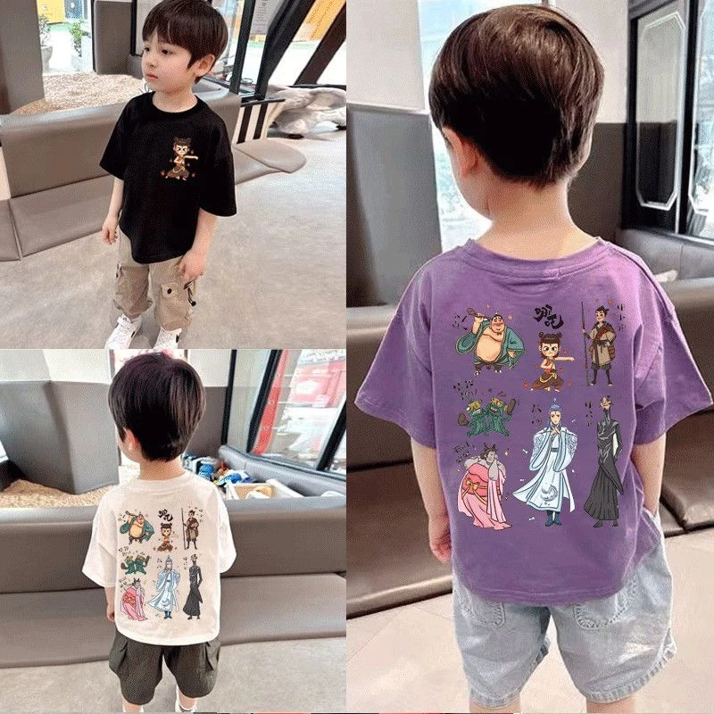 国潮纯棉哪吒2025新款夏季男女中小儿童短袖t恤圆领百搭上衣外穿t