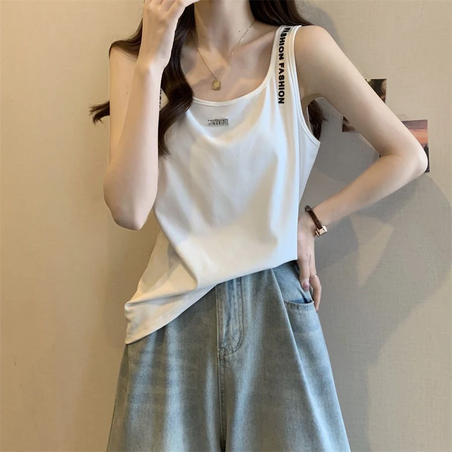8798白胖美胖大码女装无袖背心吊带新款百搭显瘦宽肩带背心