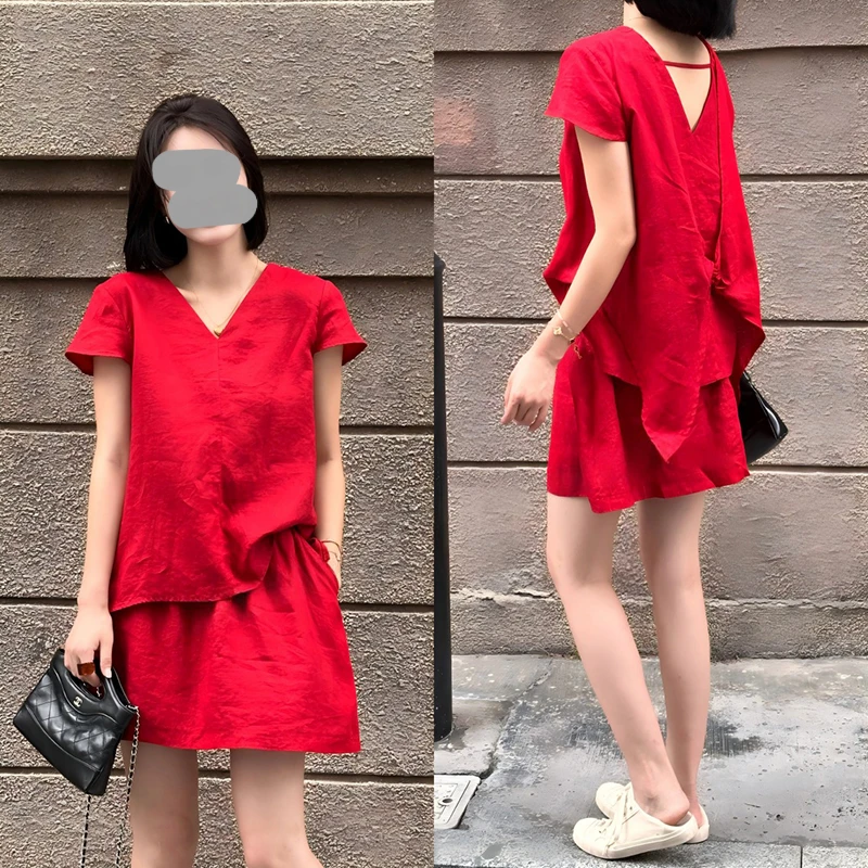 2025夏季新款高级感休闲时尚松弛感套装简约显瘦上衣短裤两件套