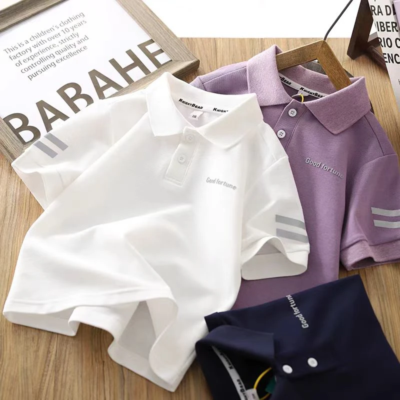 百搭T恤反光条儿童2025夏季新款短袖POLO衫洋气休闲翻领珠地棉